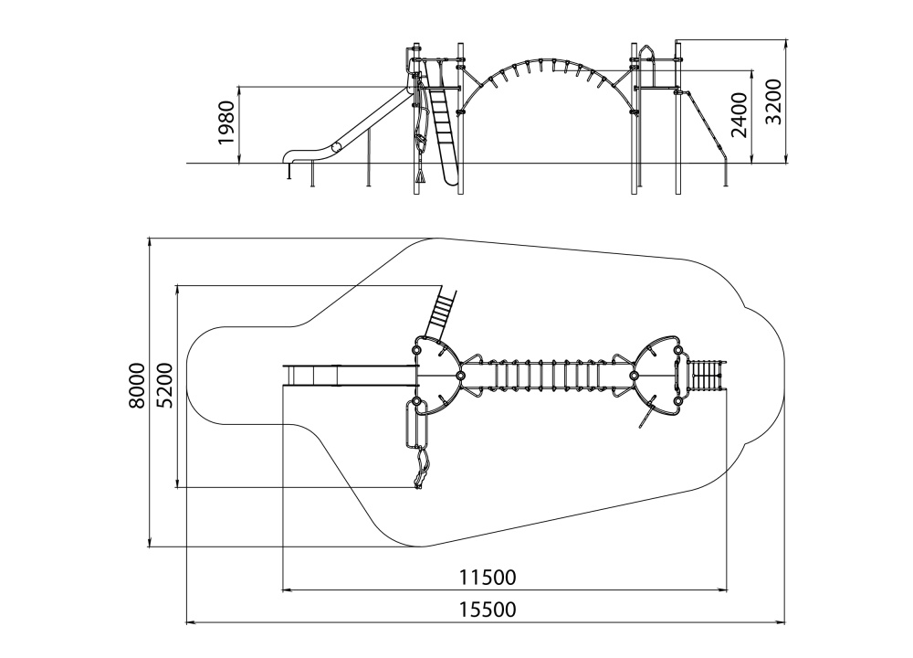 УК 7.203.11 Две башни с горкой и  рукоходом цинк