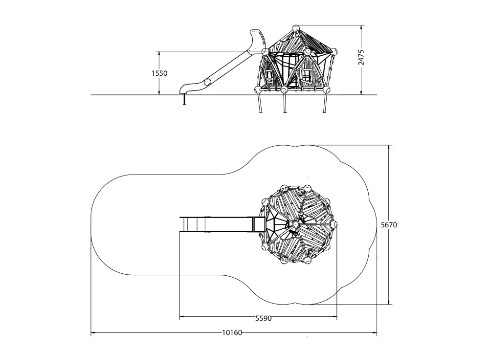 УК 7.420.11 Пятиугольный домик с горкой и сеткой