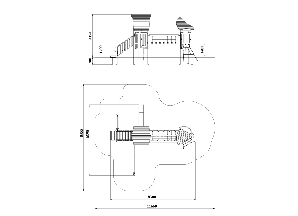 МФ 8.705.01 Два домика из дерева с мостом и горкой