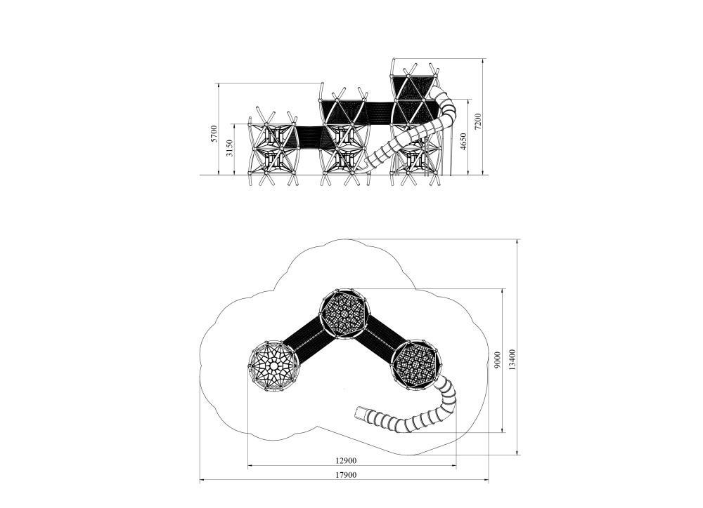 УК 7.459.11 Три башни 2 и 3 и 4 этажа с мостом и горкой нерж и пор.окрас