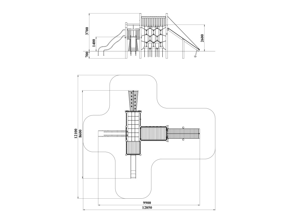 ДП 4.144-К Башня с горкой и сетками с мостами на бревнах