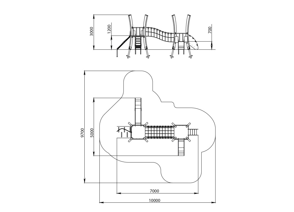 УК 7.926.01 Флекс две башни с горкой и мостиком нерж