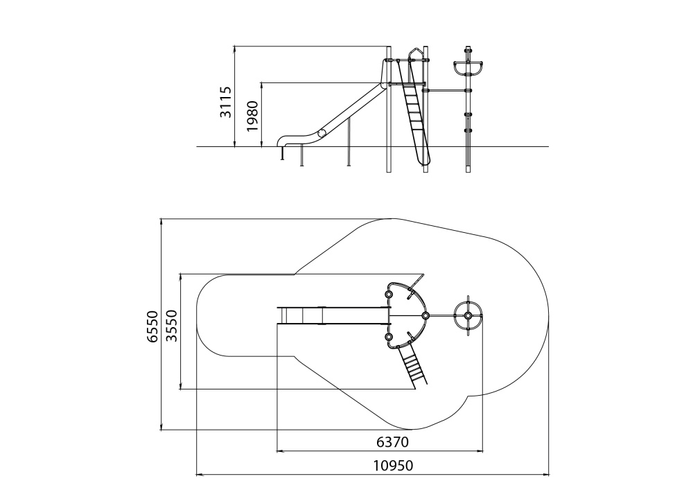 УК 7.110.01 Башня с горкой и  гимнастическим столбом нерж