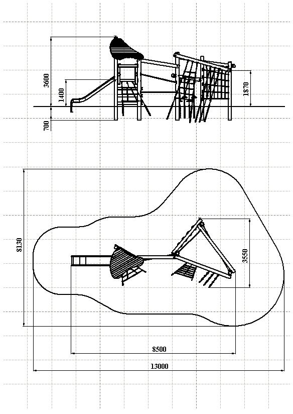 ДП 4.133-К Комплекс из бревен с горкой нержавеющей с сетками
