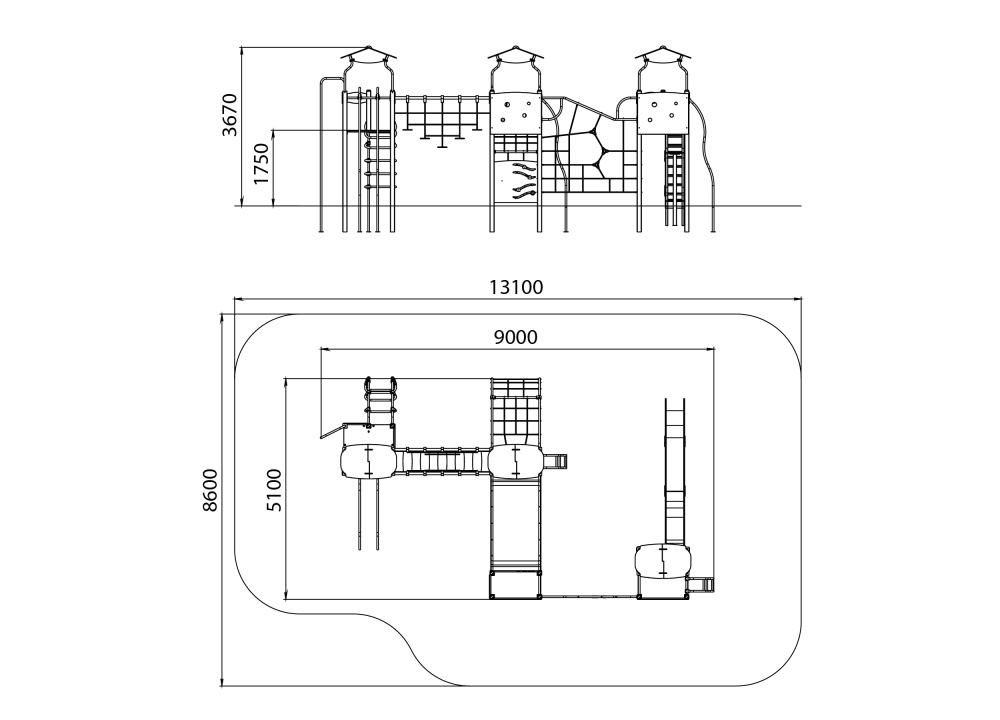 УК 7.210.11 Четыре башни с лазалками и тремя крышами цинк