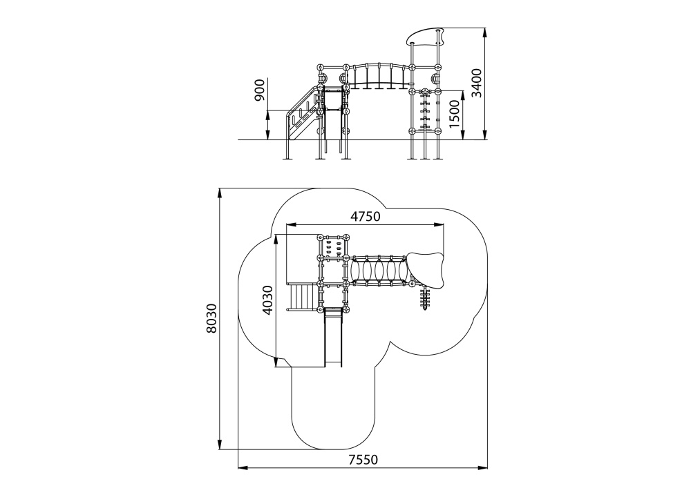 УК 7.506.11 Комплекс с горкой и высоким мостиком цинк