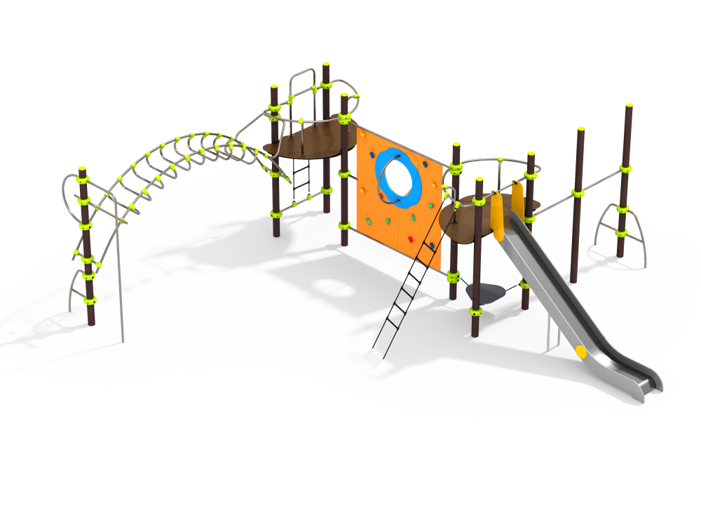 УК 7.307.01 Две башни с горкой, рукоходом и стенкой альпениста нерж
