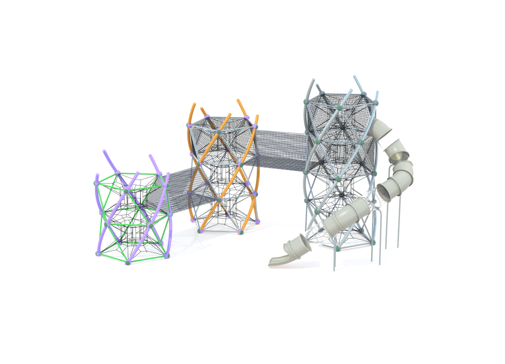 УК 7.459.11 Три башни 2 и 3 и 4 этажа с мостом и горкой нерж и пор.окрас