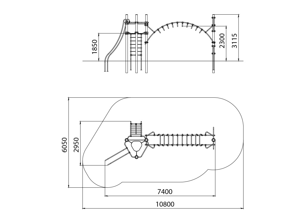 УК 7.103.11 Башня подвесная с рукоходом и гимнастическим столбом цинк