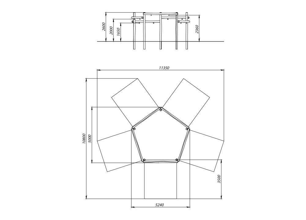 ДП 5.20 Рама качелей для 5 сидений на бревнах